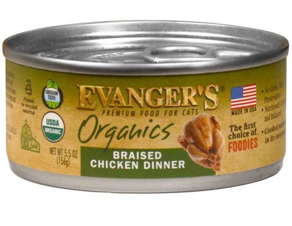 24/5.5 oz. Evanger's Organics Braised Chicken Dinner For Cats - Treat